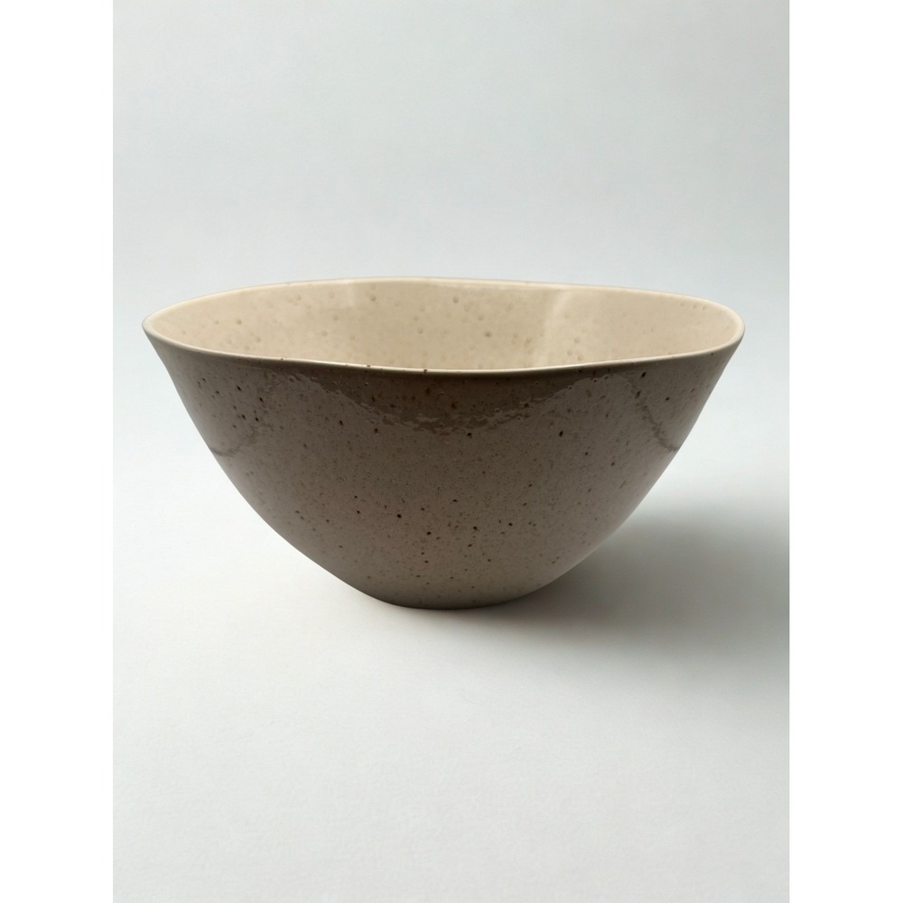 Crate & Barrel Wilder Speckled Stoneware Bowl Brown Tan Made in Portugal